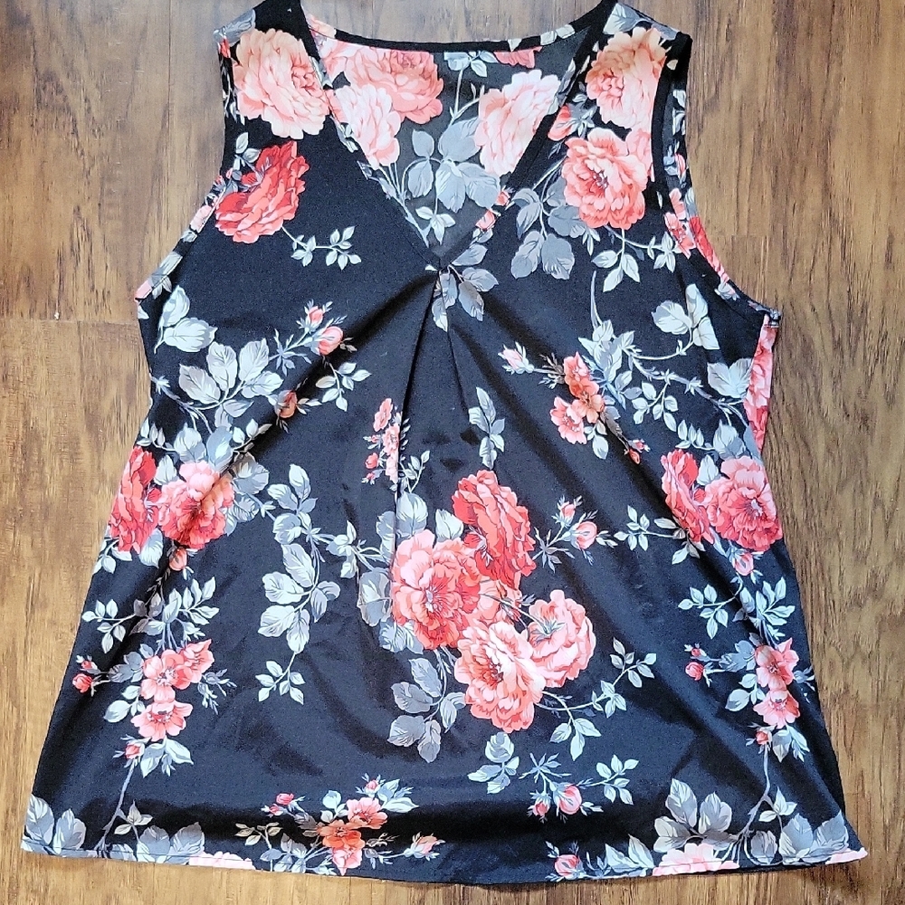 Floral Sleeveless Top - Black and Pink
